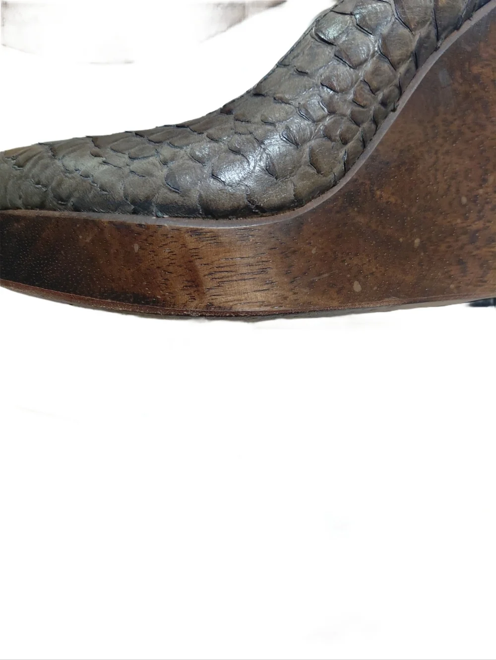 Vintage Rowen Brown Python Textured Leather Wooden Wedge Slingback Shoes Size
